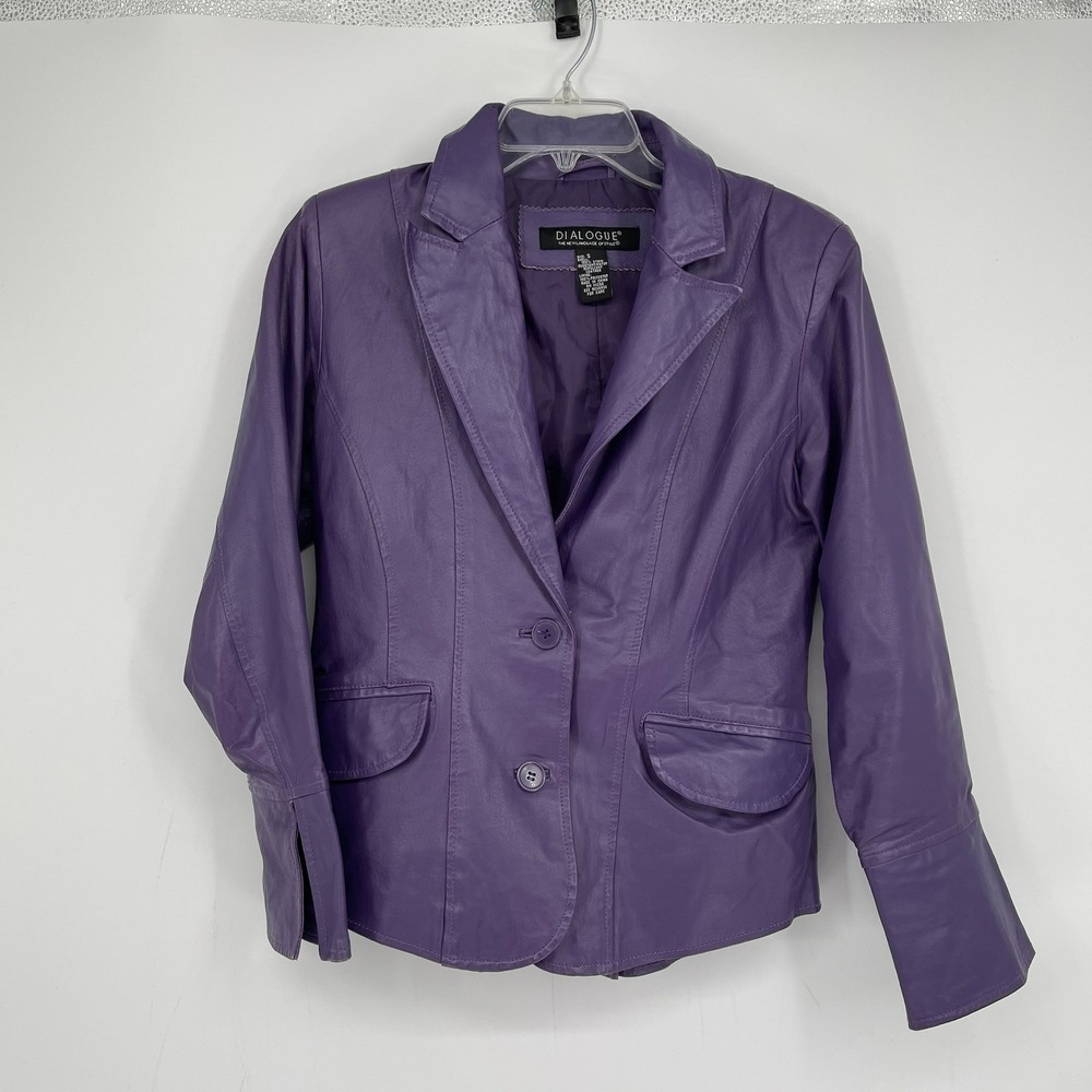 Dialogue Women's Purple Leather Button Up Blazer Jacket Size Small
